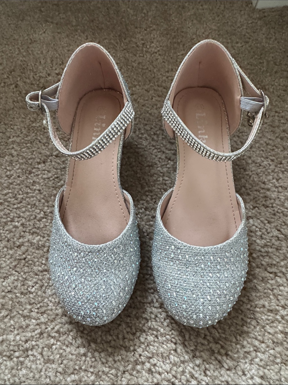 Link Girls' Silver Glitter Dress Shoes with Ankle Strap size 13